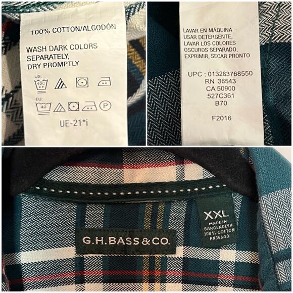 G.H. BASS & CO.  Button Down Shirt Men's Size XXL 100% Cotton Plaid Green - Picture 5 of 15